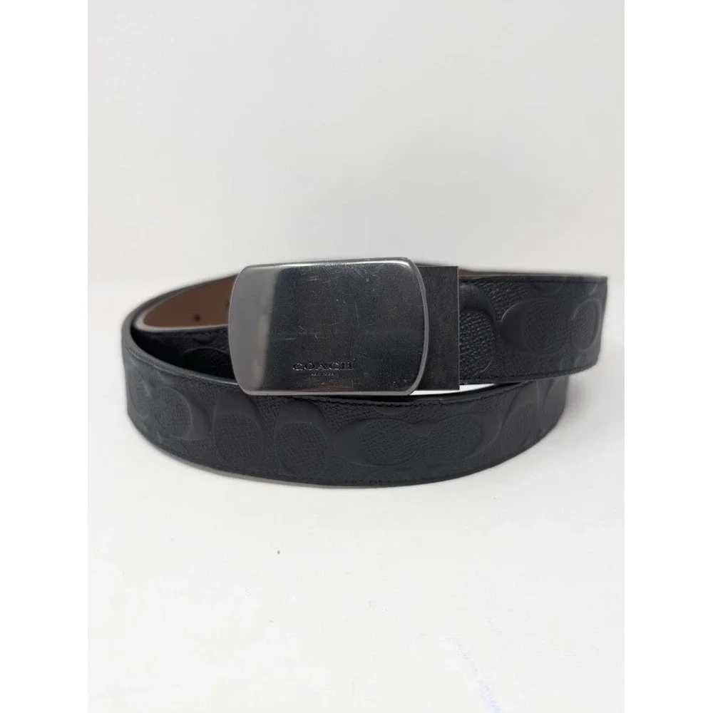 Coach Cut to Size Black‎ Embossed Logo Leather Plaque Belt